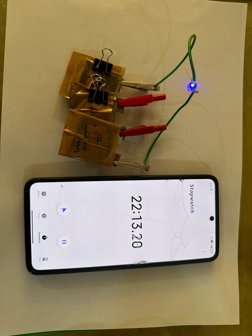 Series-connected cells driving a blue LED